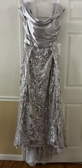 NEW Wear Your Love Silver Floral Sequins Evening Gown Maxi Dress W Train, Sz 12?
