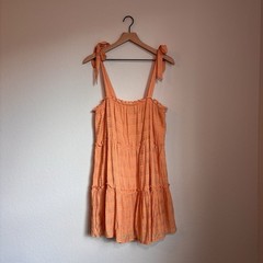Altar&rsquo;d State Orange Gauze Tiered Mini Dress Tie Strap Boho Cottagecore L