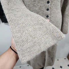 Commense Stacking V-Neck Split Breasted Knit Sweater Dress Beige Bell Sleeve SML