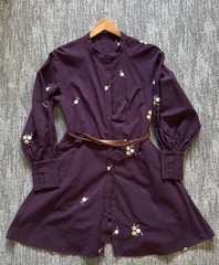 Moroccan Boho Cottagecore 100% Linen Purple/Burgundy Dress With Belt