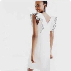 J. Crew Ivory Eyelet Flutter Sleeve Textured Sheath Dress 6