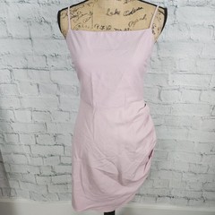 Wayf bardot smocked back side drape mini dress Sz M cocktail A37