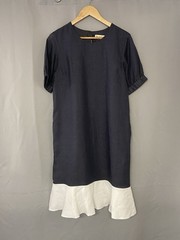 M Maison Linen Dress Womens Medium Blue White Tiered Colourblock 100% Flax