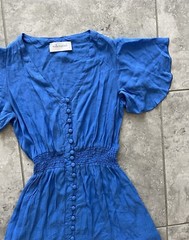 Walker Wade Smocked Short Flutter Sleeve Hi Low Midi Dress Resort Blue New S