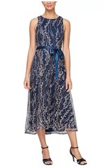 Alex Evenings Size 2 Women&rsquo;s Blue Floral Embroidered Sleeveless Midi Dress NWT