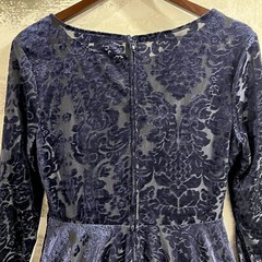 Y2K Blue VELVET Mini Dress Burnout Black Juniors 11 SKATER Boho CITY TRIANGLES