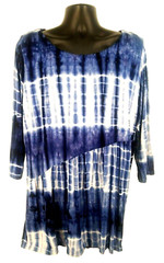 JJ’S FAIRYLAND Womens Dress SIZE L ¾ Sleeve Tie Dye Design White Blue Rayon Span