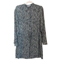 Equipment Femme Size 4 100% Silk Long Sleeve Dress Blue Micro Cheetah Print