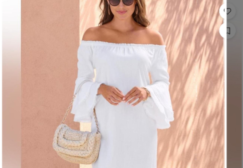 Boston proper white off the shoulder mini dress with ruffled sleeve
