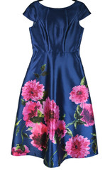 New/missing belt, Kay Unger Ina Tea Length Dress in blue multi Size 8 #MD1893