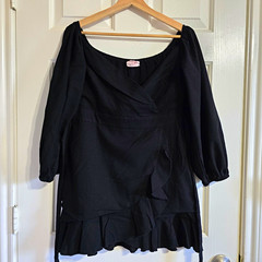 Showpo Women&rsquo;s Black Solid Wrap Mini Dress V-Neck 3/4 Sleeve Tie Belted 14