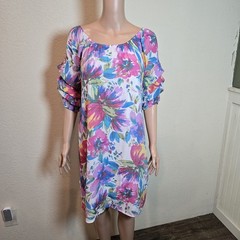 Indigo Rose Dress Womens Small Floral Purple Tiered Ruffle Sleeve Peasant Boho