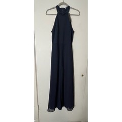 Allegra K M Navy Halter Neck Maxi Pant Dress Chiffon Slit Evening Formal Party