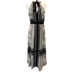 Vince Camuto Black Cream Baroque Geometric Halter Maxi Dress Sz 4