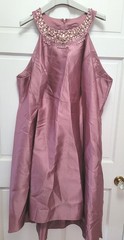 Adrianna Papell Jewel Rhinestones Neck Fit & Flare Mikado Dress – Mauve – 24W