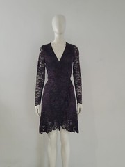 GANNI &lsquo;Flynn&rsquo; Black & Red Lace Dress UK 10 EU 38 Wrap Floral Frill V-Neck Tied