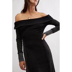 Free People Black Off Shoulder Midi Monty Dress Long Sleeve Size Medium