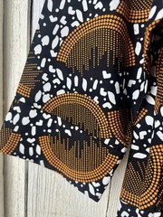 Zuri Kenya Black White Orange Print Cotton Button Front Dress Tunic Medium Long