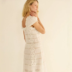 2026 New DOEN French Lace Embroidered Puff Sleeve A Line Maxi Dress Women Spring