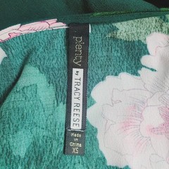 Plenty by Tracy Reese Anthro Aleah Dress Green Pink Floral Faux Wrap Midi XS