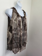 Zara Studio Brown Batik Print Sheer Chiffon Kaftan Tunic Dress Holiday Beach New