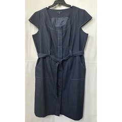 Sandra Darren Minimalist Blue Dark Wash Denim Belted Sheath Dress 18W Cap Sleeve