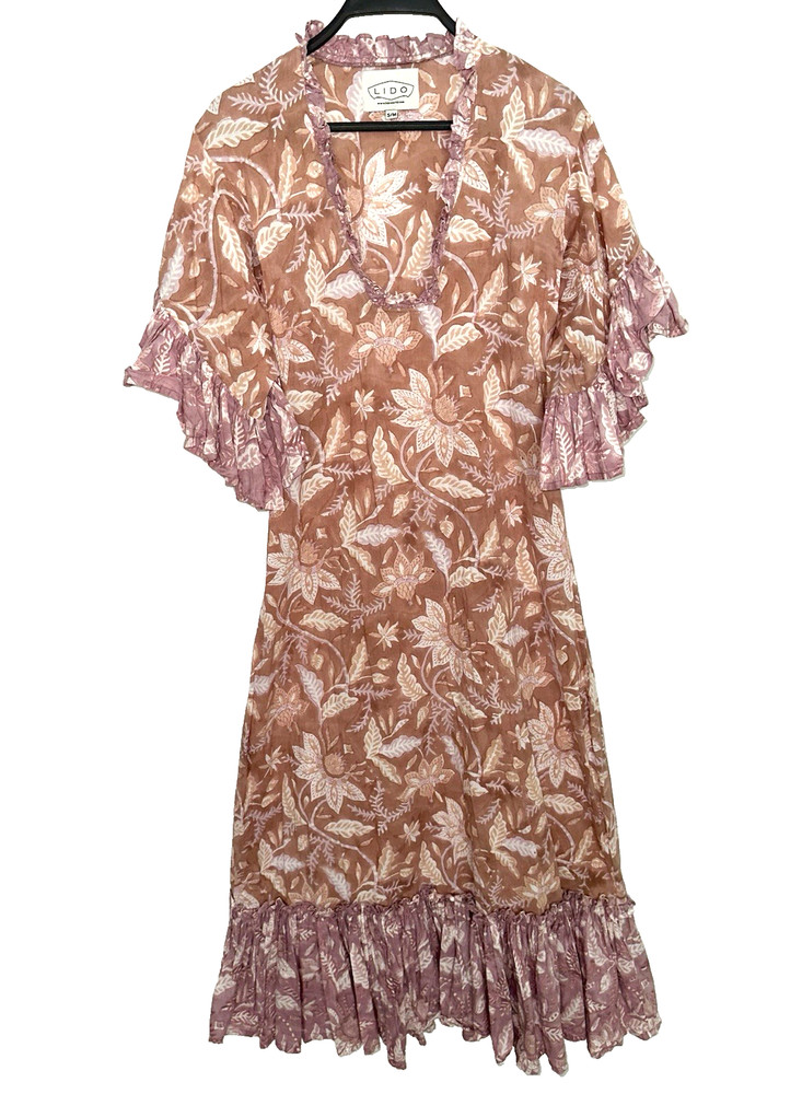 LIDO Size Small / Medium Boho Floral Maxi Dress Flutter Sleeve Lightweight