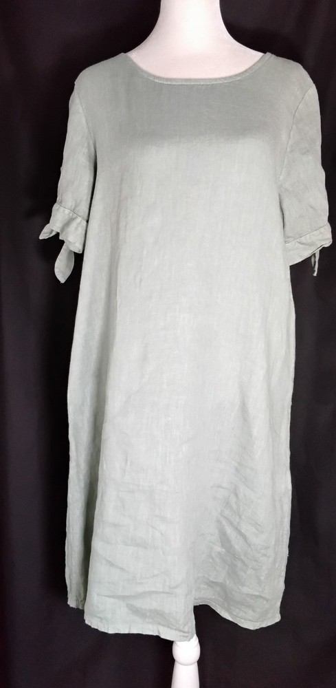 BEAUTIFUL Terzo Millennnio 100% Linen Shift Dress Midi Olive Green Sz Sm ITALY