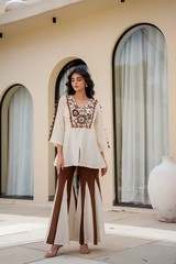 Woman Cotton Flex Co-Ord Set Women Embroidered Kurti Tiered Palzzo Ethnic Outfit