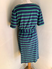 BNWT Woolovers Tshirt Dress L NEW tie waist cotton stripe navy green belted