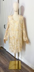 Jones New York Size 8 Leaf Print Burnout Silk Rayon Attached Jacket Dress Cream