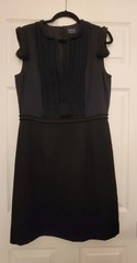 Lanvin River 2015 Black Wool Linen Sheath Dress Embroidery Cord Tassel Accent 44