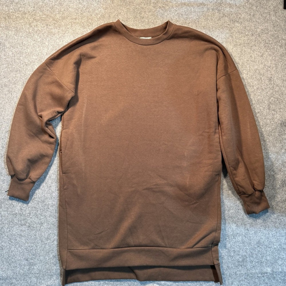 Zenana Oversized Sweatshirt Tunic Dress Small Brown Cotton Blend Pockets