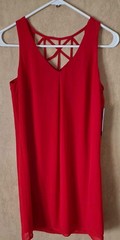 A. BYER Women&rsquo;s Red Criss-cross Back Dress Sheer Overlay Size S Lined Party
