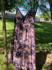 Women’s David’s Bridal Dress, Navy& Dusty Rose Floral,W/Tie,Sz.18 (SEE NOTE)!!