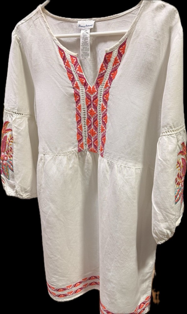 Tommy Bahama St Lucia Linen Cover-up Dress Embroidered with Pockets