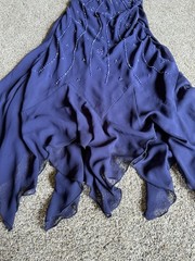 Vintage 90s Whimsigoth Navy Asymmetrical Beaded Handkerchief Hem Dress Womens 16