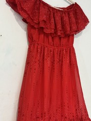 Sofia by Sofia Vergara Red Eyelet Off Shoulder Maxi Dress Ruffle Tiered Size S