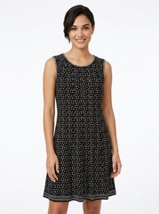 Max Studio Petite sleeveless stretch polka dot A-line dress MP with stripe trim