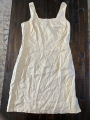 LA REDOUTE Beige Linen Square Neck Sheath Knee Dress Button Side Size 10