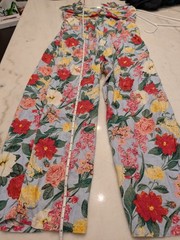 Old Navy Womens Size L Floral Linen Blend Jumpsuit Wide Leg Tie StrapExcellent