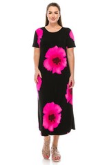 JOSTAR Hot Pink Black LONG DRESS Poly Spandex Slinky Knit TRAVEL S M L XL 2X 3X