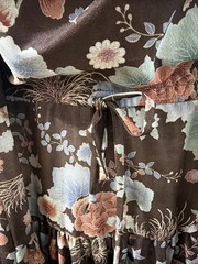 Women’s Brown Floral Semi Sheer Tiered Dress Drawstring Waist Feminine/Party