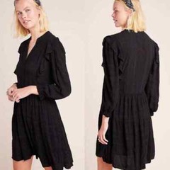 AMADI Anthropologie Rossi Ruffled Tunic Dress in Black Size: L