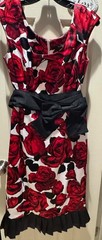 White House Black Market red roses black and white dress size 8