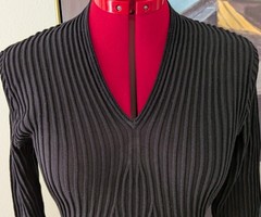 Large Black JULIETA Peruvian Connection Pima Cotton Pleated Knit Dress Fit Flare
