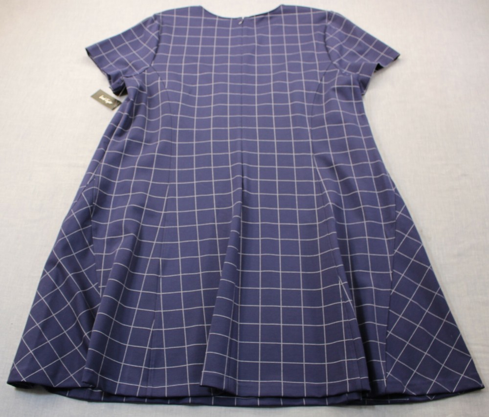 Lord & Taylor Womens Navy Blue Checker Viscose A-Line Dress NWT Petite M $120