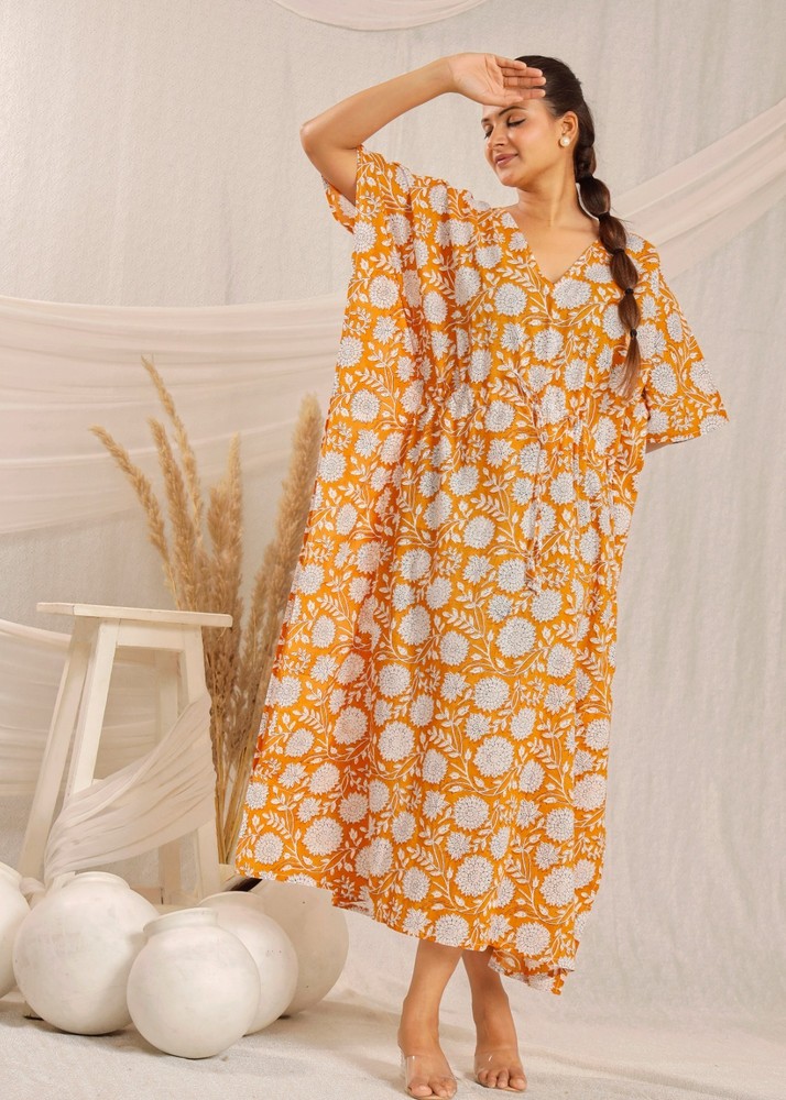 Handmade Cotton Kaftan | Block Printed | Boho Resort Wear cotton Boho Dress