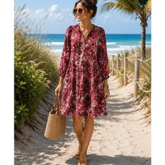 Calvin Klein Women&rsquo;s Size 4 Boho Midi Dress 3/4 Sleeve Paisley Print Burgundy