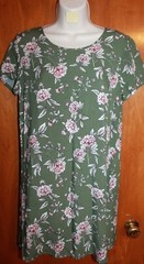 FOREVER 21 Small MINI SHIRT DRESS (green floral w/ short sleeves; 33&Prime; long) EUC